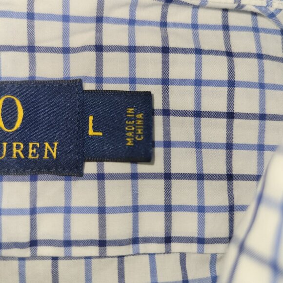 Polo Ralph Lauren Shirt Mens L White Checkered LS Button Up Dark Blue Pony - Picture 11 of 16